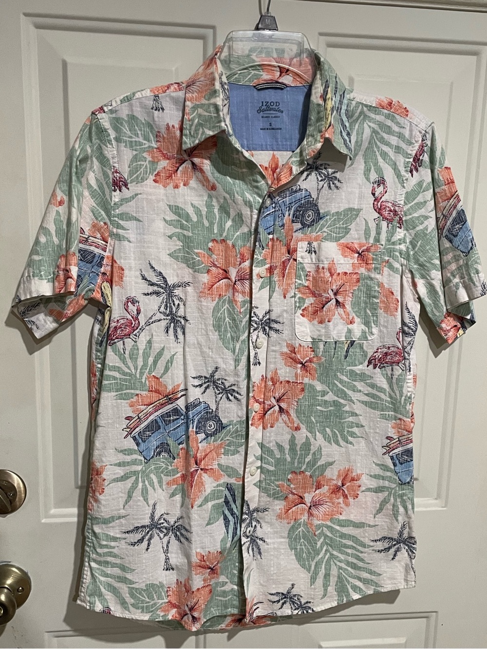 Izod White Short-Sleeve Tropical Print Button-Down Shirt